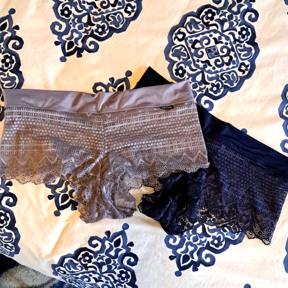 Nwot NAUTICA LACE BOYSHORT underwater. 2 pr. 1 gray 1 navy. Sz 2x
